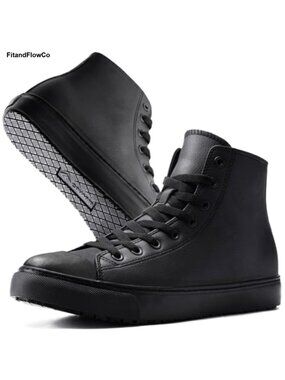 Waterproof Non-Slip Leather High Top Work Sneakers Slip Resistant Food Service